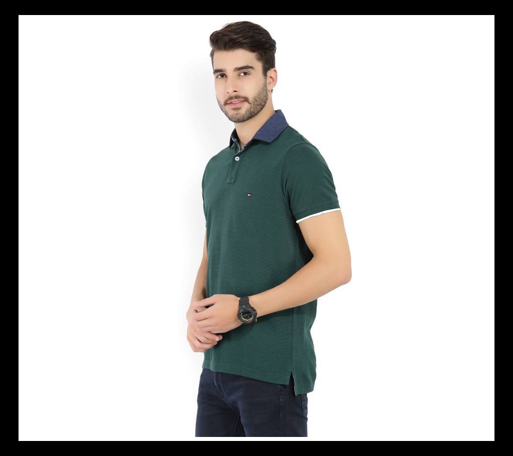 Solid Men's Polo Neck Green T-Shirt