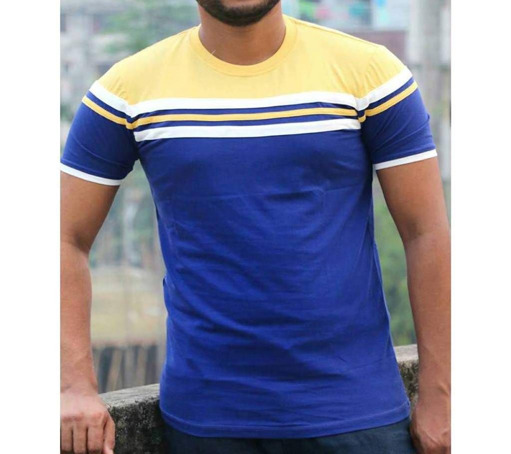 Contrast Blue  Half Sleeve Cotton T-Shirt For Men
