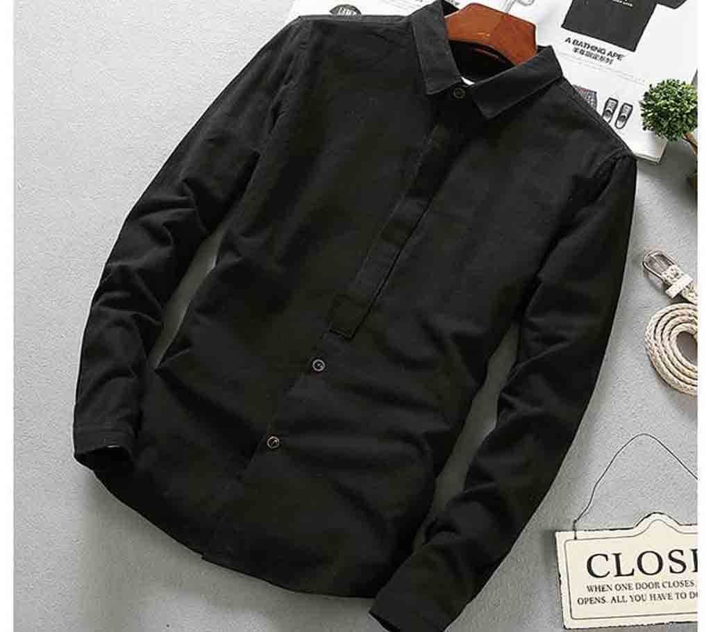 Black Cotton Casual Shirt For Men