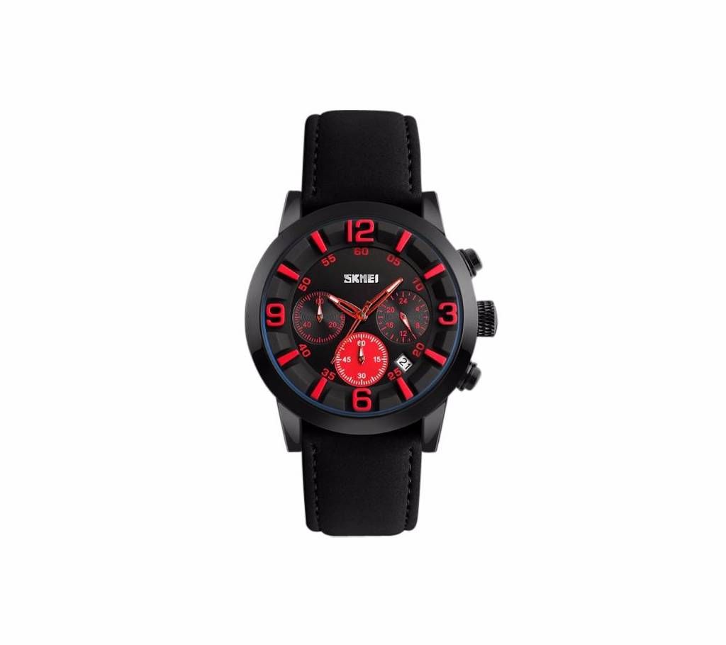 Skmei 9147 - Black Leather Chronograph Watch for Men