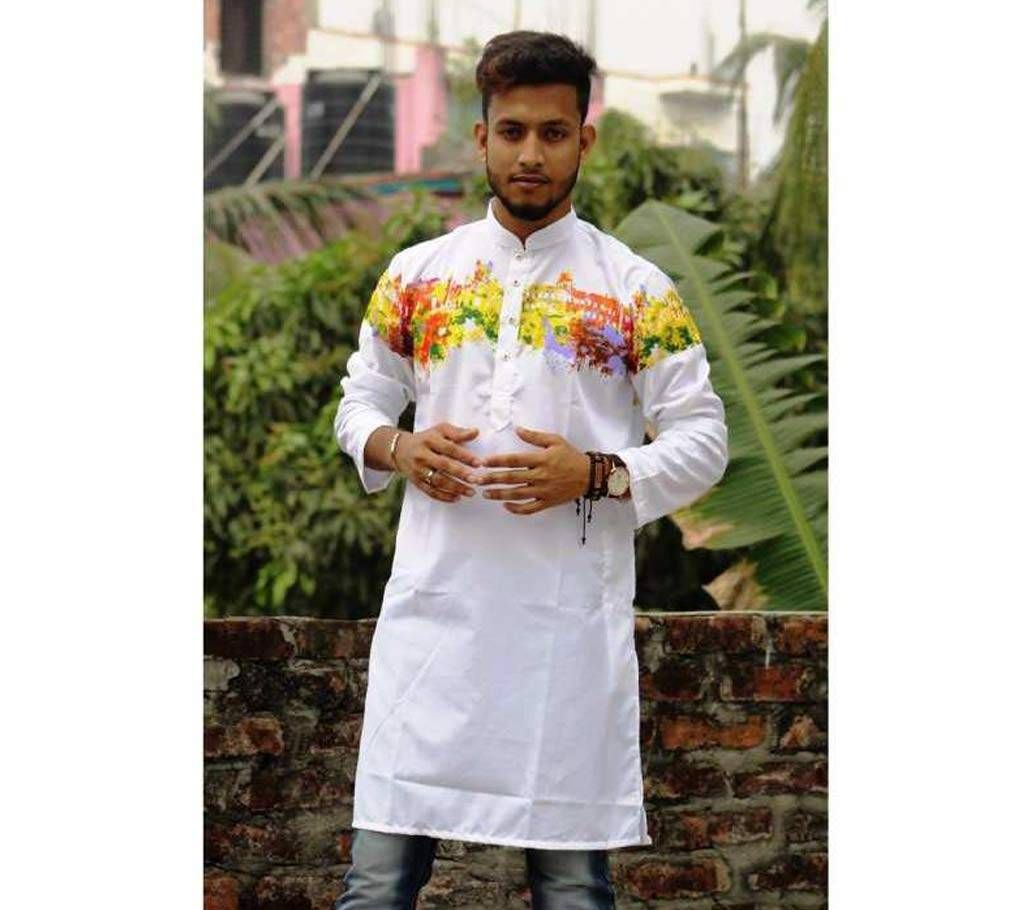 white Cotton Casual Panjabi for Men