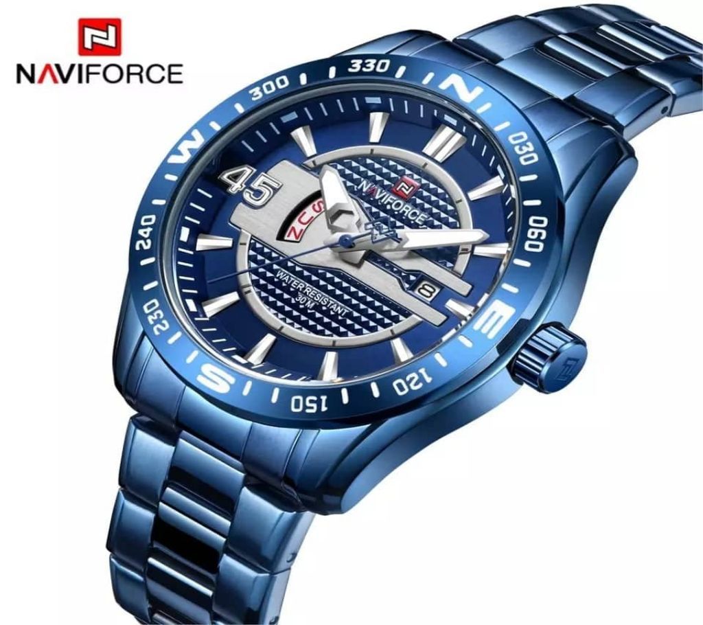 Naviforce NF9157 - Royal Blue Stainless Steel date & weekdisplay Analog Watch for Men - Royal Blue