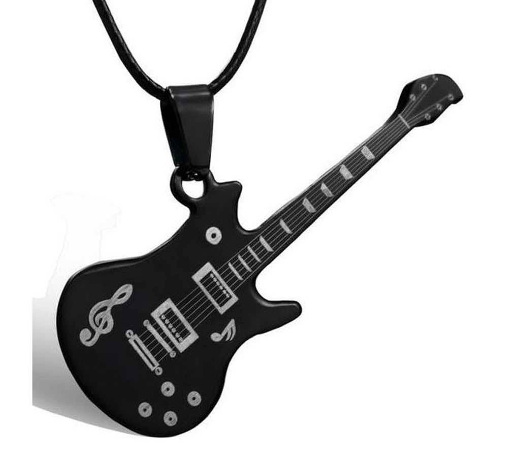 Fashion Cool Punk Black 316L Stainless Steel Guitar Pendant & Necklaces Leather Chain Men Women Costume Jewelry