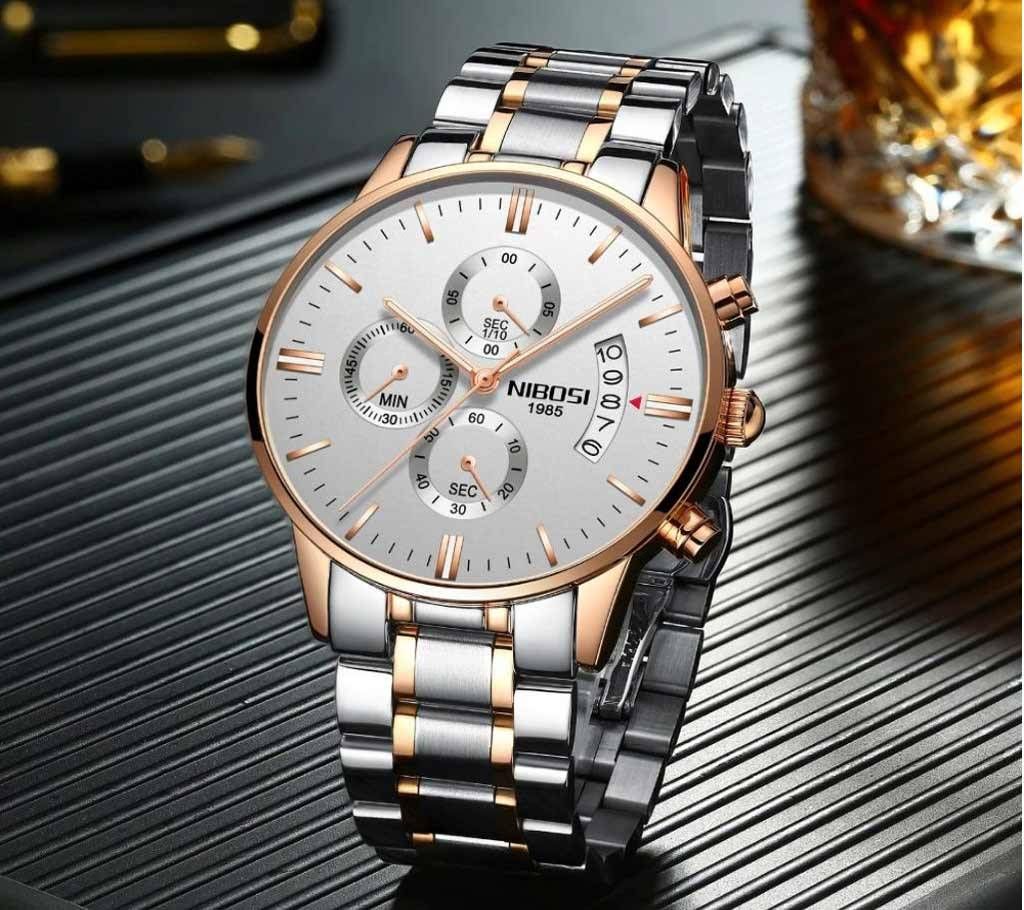 NIBOSI 2309-AC Mens Chronograph Quartz Wristwatch Rose-Silver