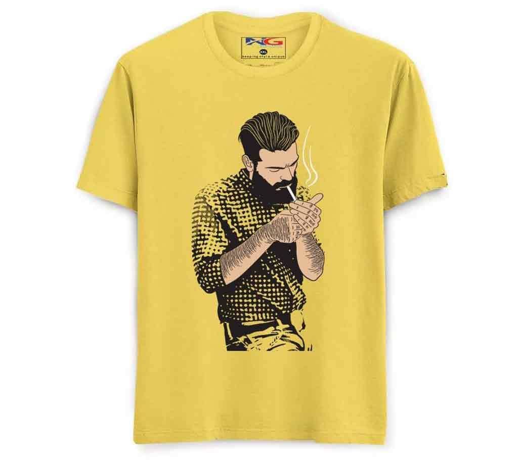 Rubber Print Summer T-shirt - 622 - Yellow - Big A Man Smoking - LEB