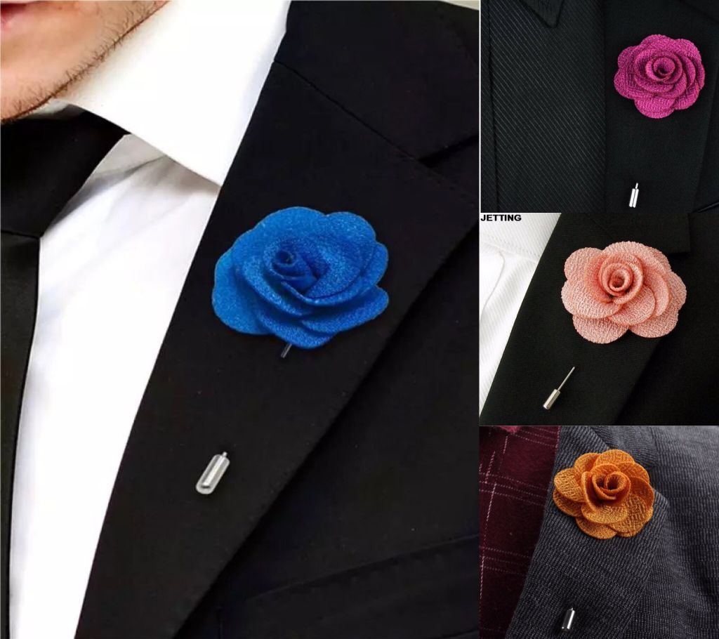 High Quality Camellia Flower Lapel Pin Brooch Men Fashion Wedding Boutonniere