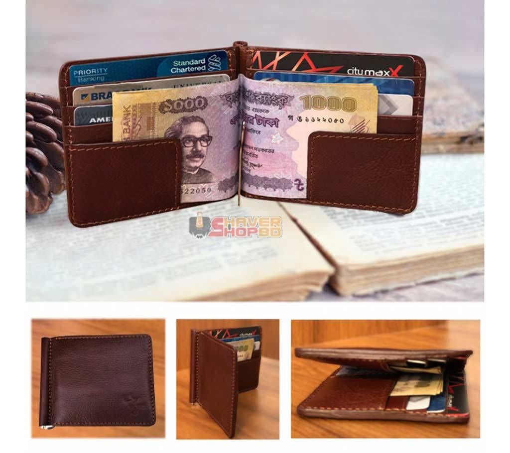 SSB GENUINE LEATHER BIFOLD SPRING MONEY CLIP WALLET SB-W03