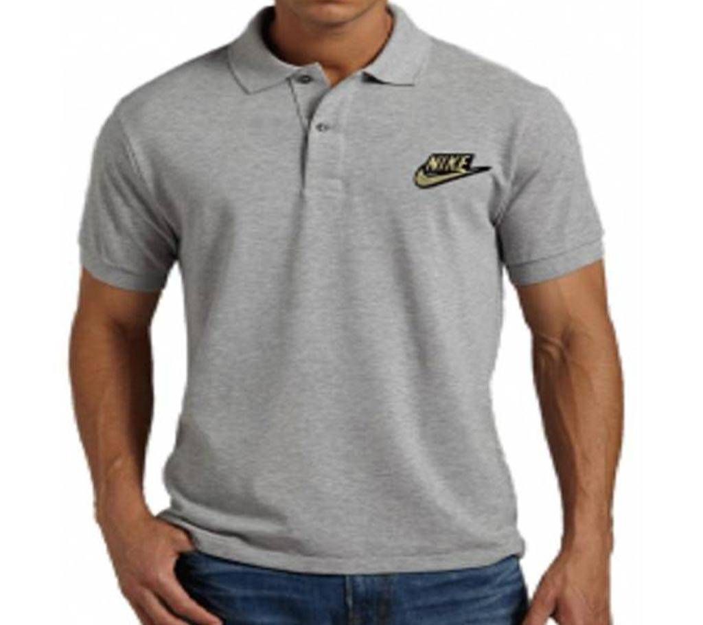 Grey Cotton Nike logo Cotton Short Sleeve Polo for Men-Copy