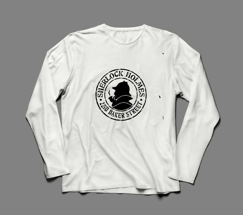 SHERLOCK HOLMES LONG SLEEVE WHITE  COTTON TSHIRT FOR MEN
