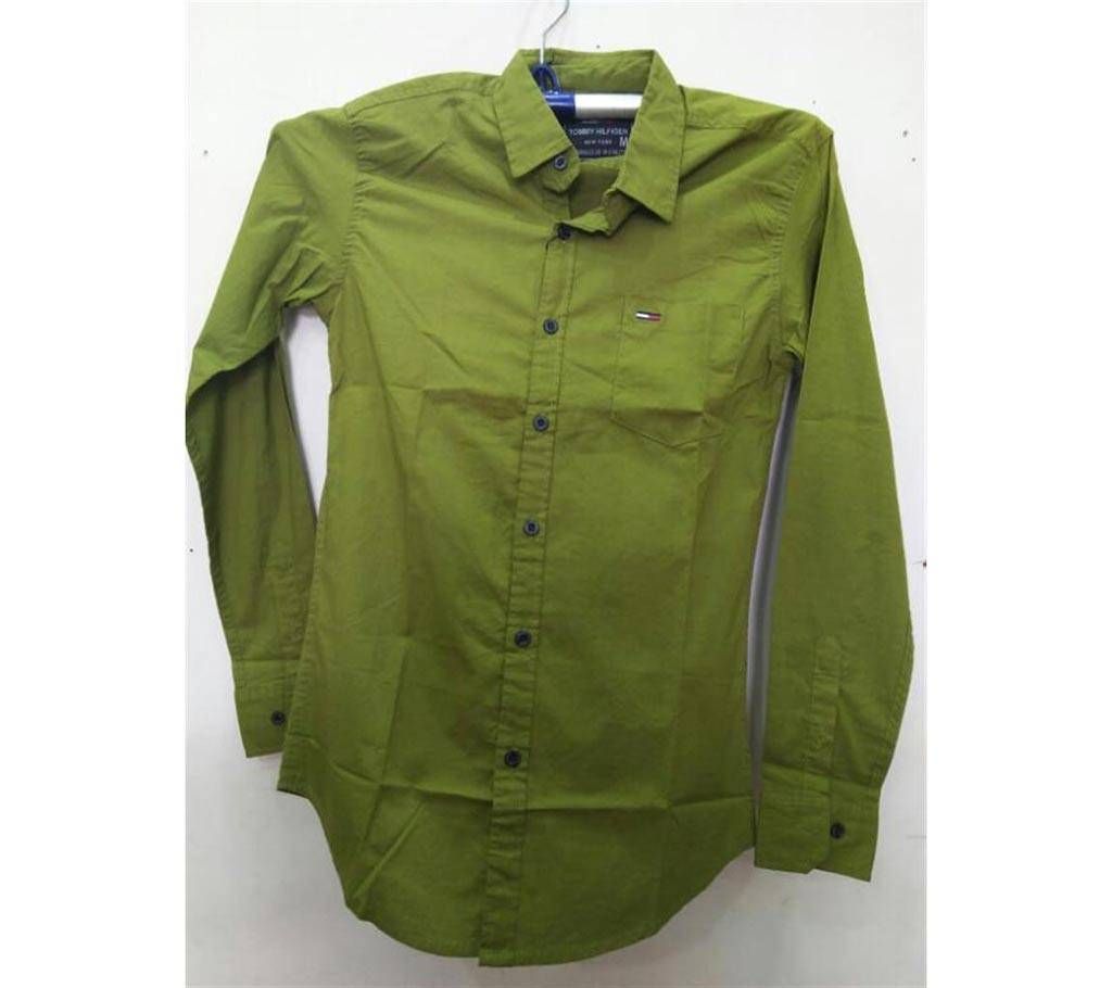 Pure Cotton Casual Shirt- solid leaves green