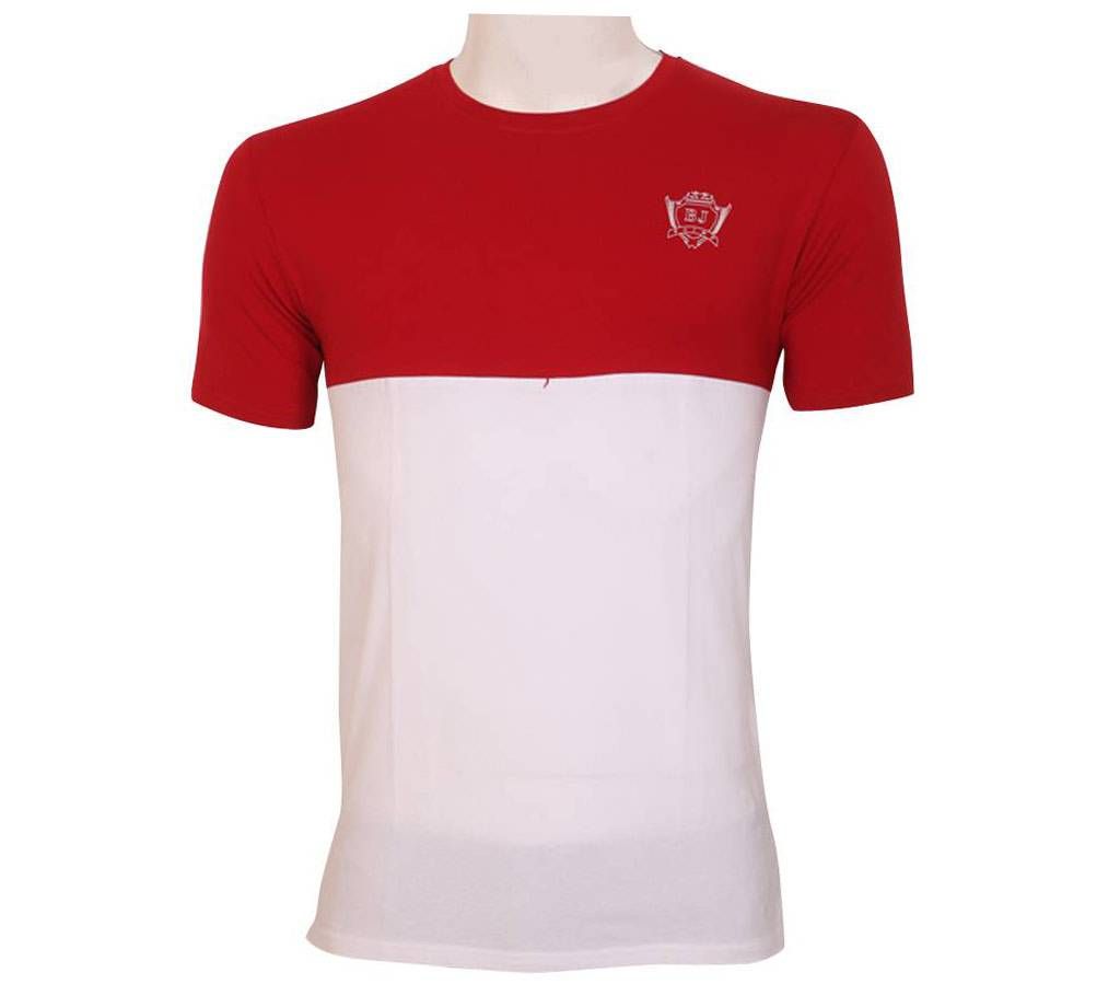 Red and White Cotton Short Sleeves T-shirt For Men