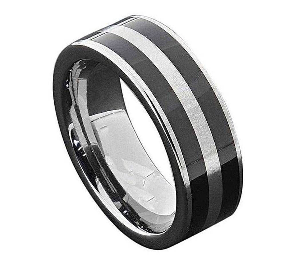 Silver and Black Stainless Steel Finger Ring for Men