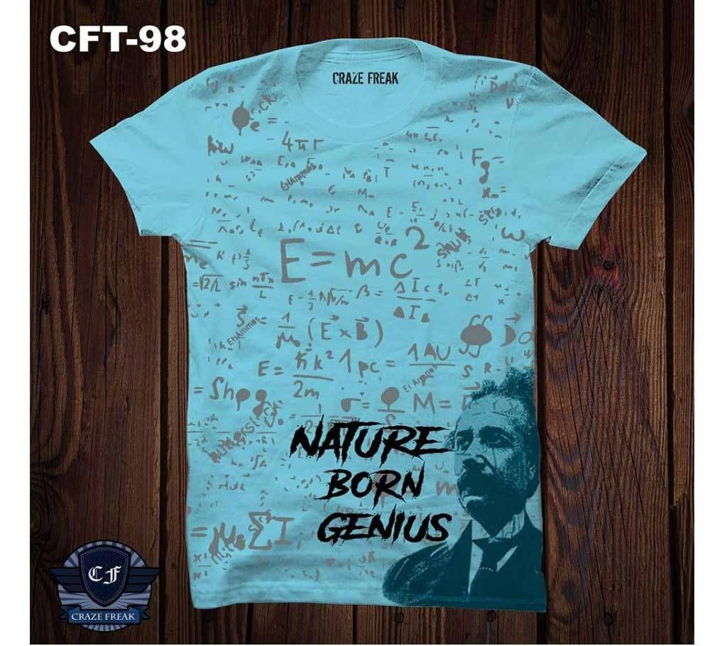SKY BLUE EINSTEIN Half Sleeve Cotton T-shirt For Men