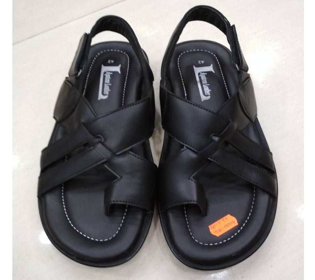 Black Leather Sandal For Men