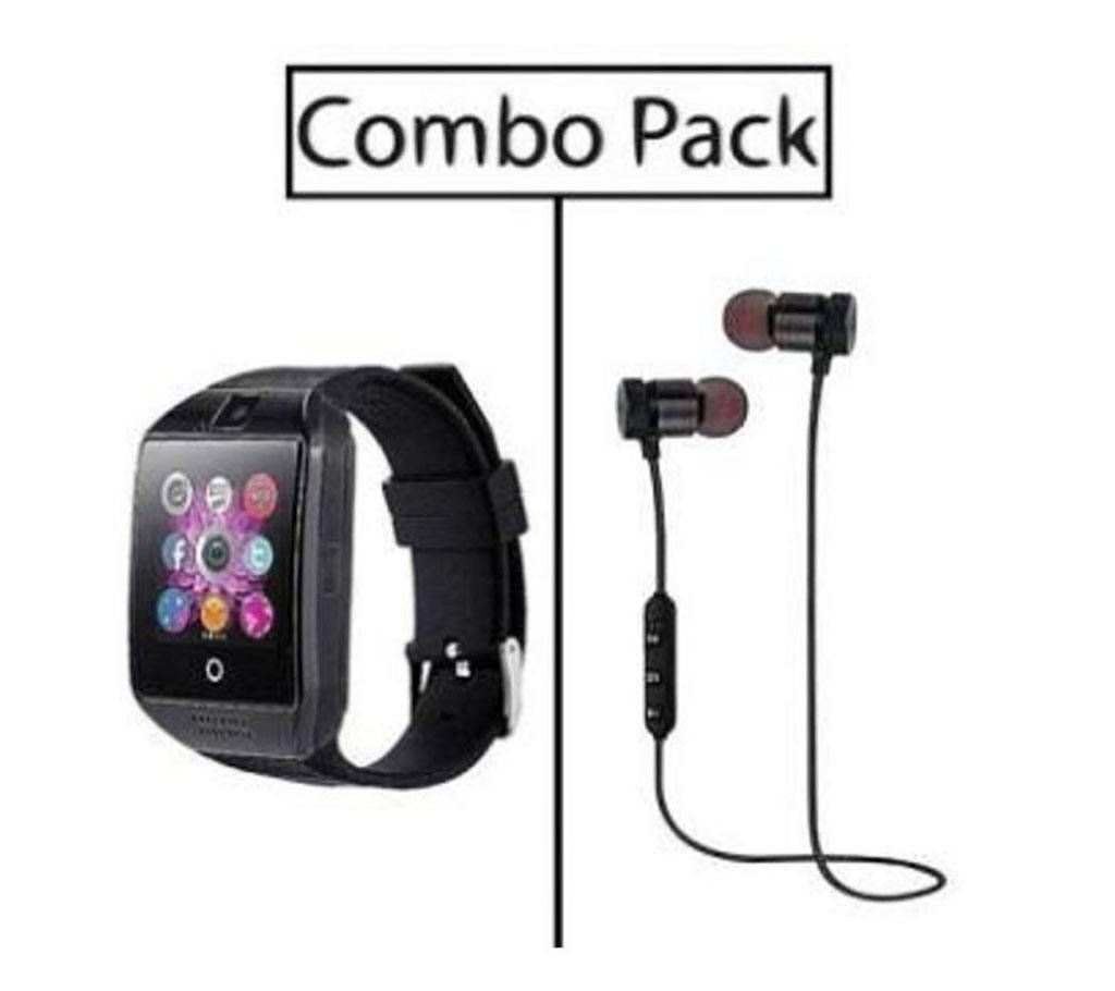 Combo of Q18 Smart Watch and Stereo Super Bass Wireless Earphone