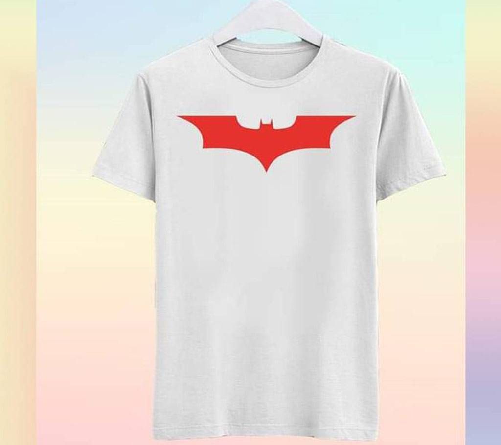 White Batman Logo Printed Half Sleeve Cotton T Shirt For Men 