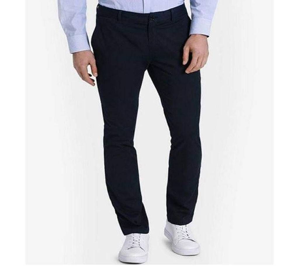 Deep Black Navy Blue Slim Fit Gabardine Pants 
