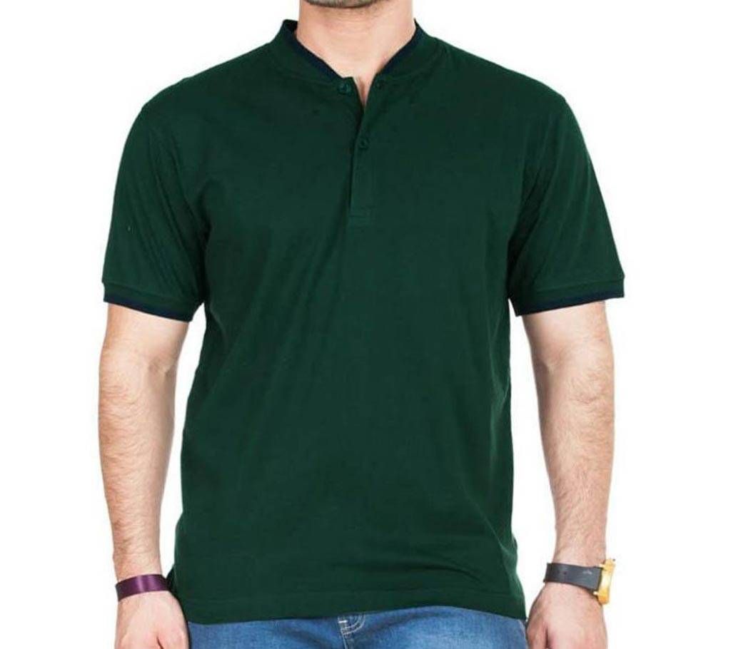 Deep Green Solid Color Casual Design Half Sleeve Polo Shirt