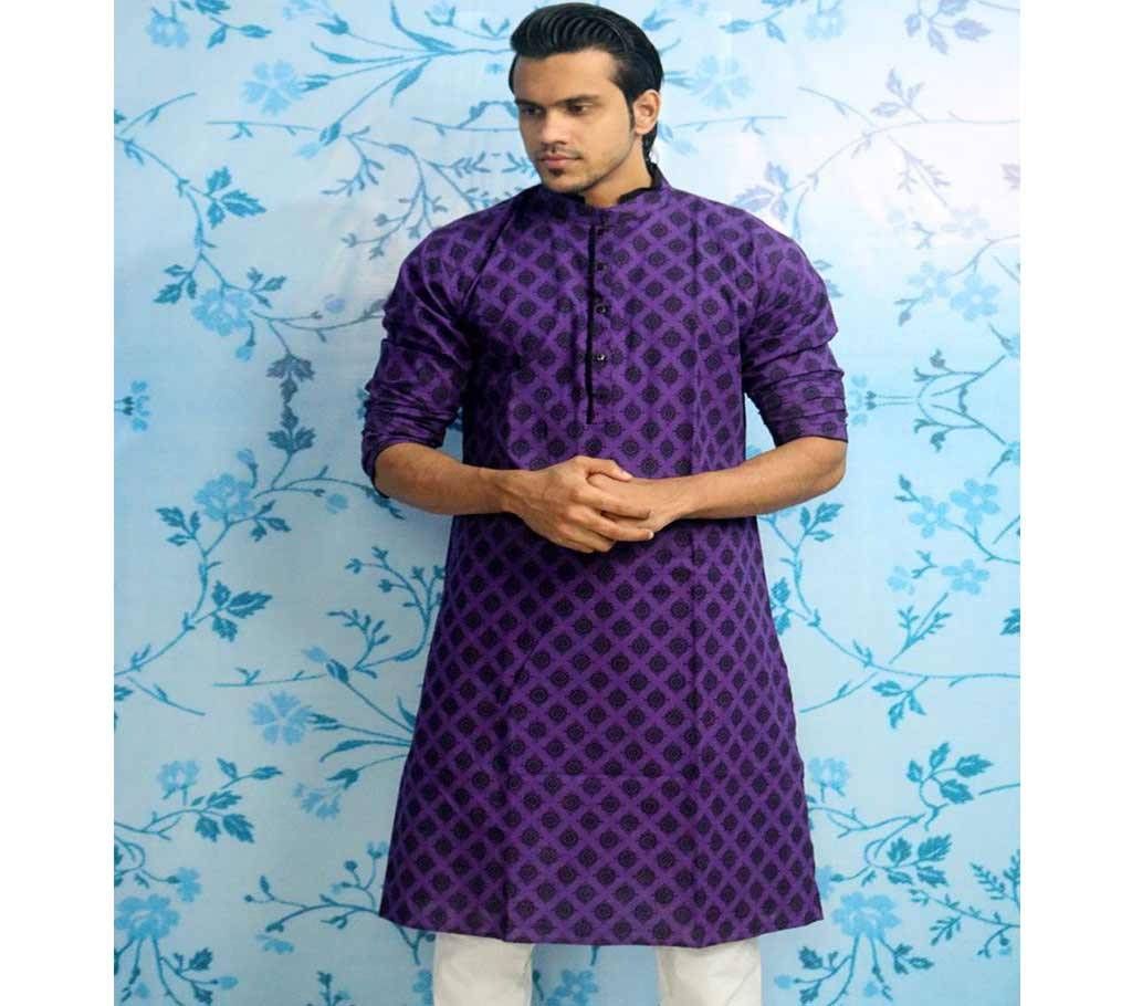 Purple Semi Long Cotton Panjabi for Men