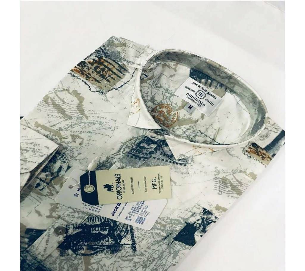 Full Sleeve Shirt for Men - 16 (Two Colors Available: Blue, Cream) - DKB