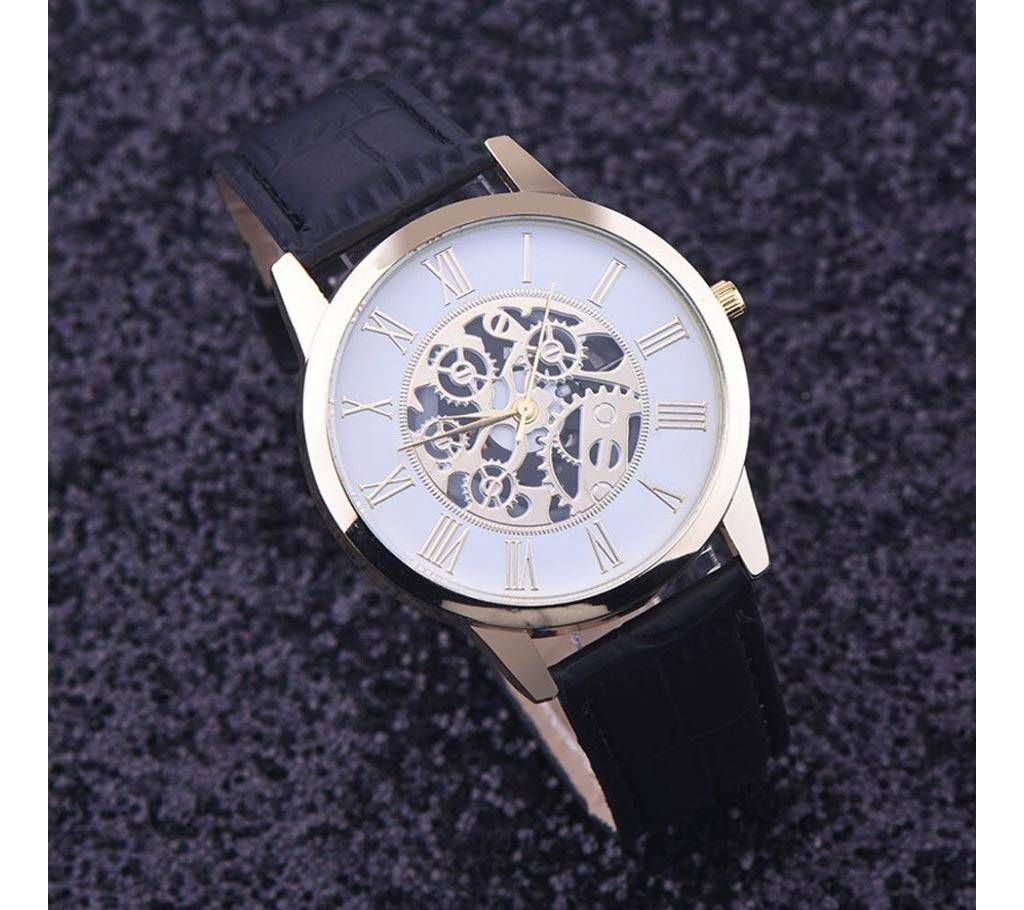 Digital Leather Band Analog Dial Wrist Watch Black WSJ60229162