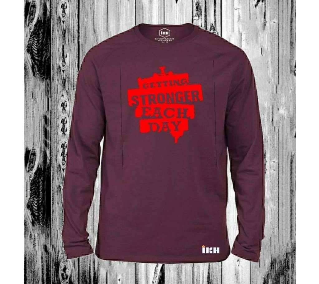 Getting Stronger Each Day Full Sleeve T-Shirt for Man Maroon - 100% Cotton