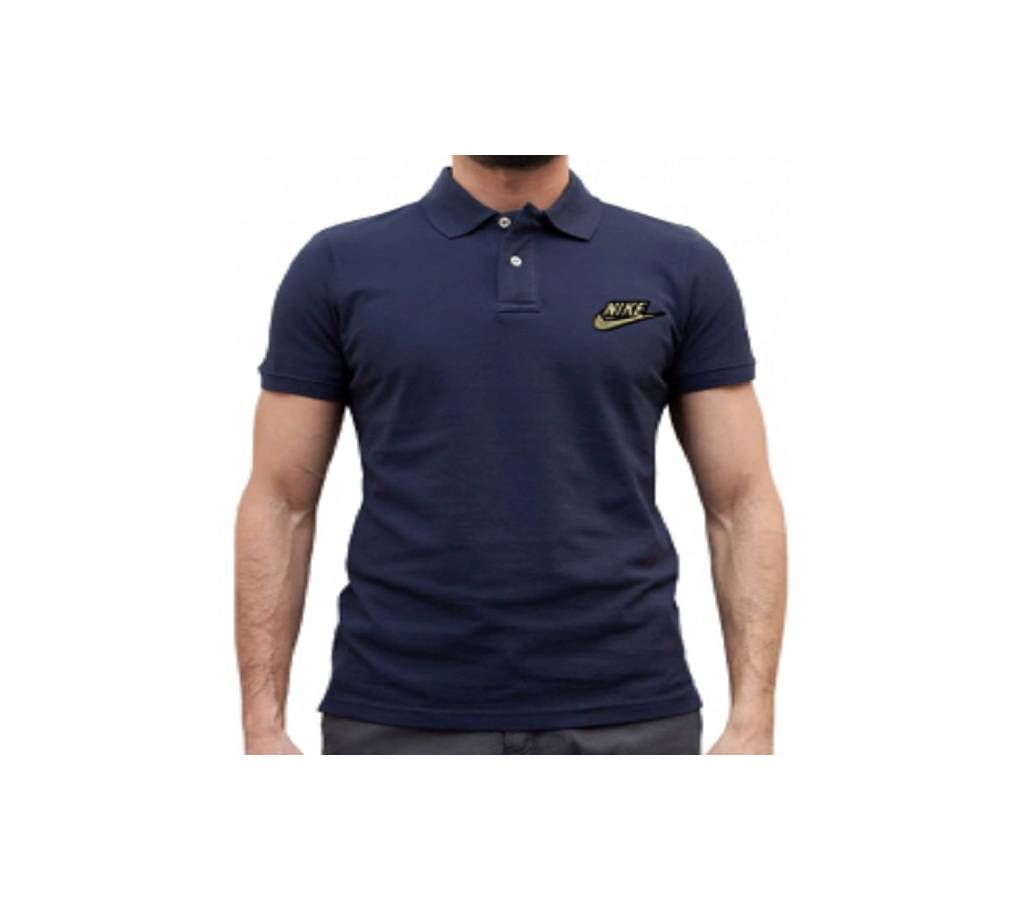 Navy Blue Nike logo Cotton Short Sleeve Polo for Men-Copy