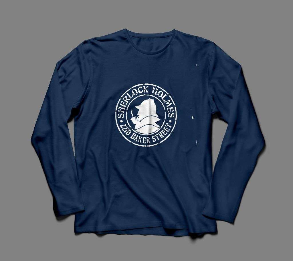 SHERLOCK HOLMES LONG SLEEVE NAVY BLUE  COTTON TSHIRT FOR MEN
