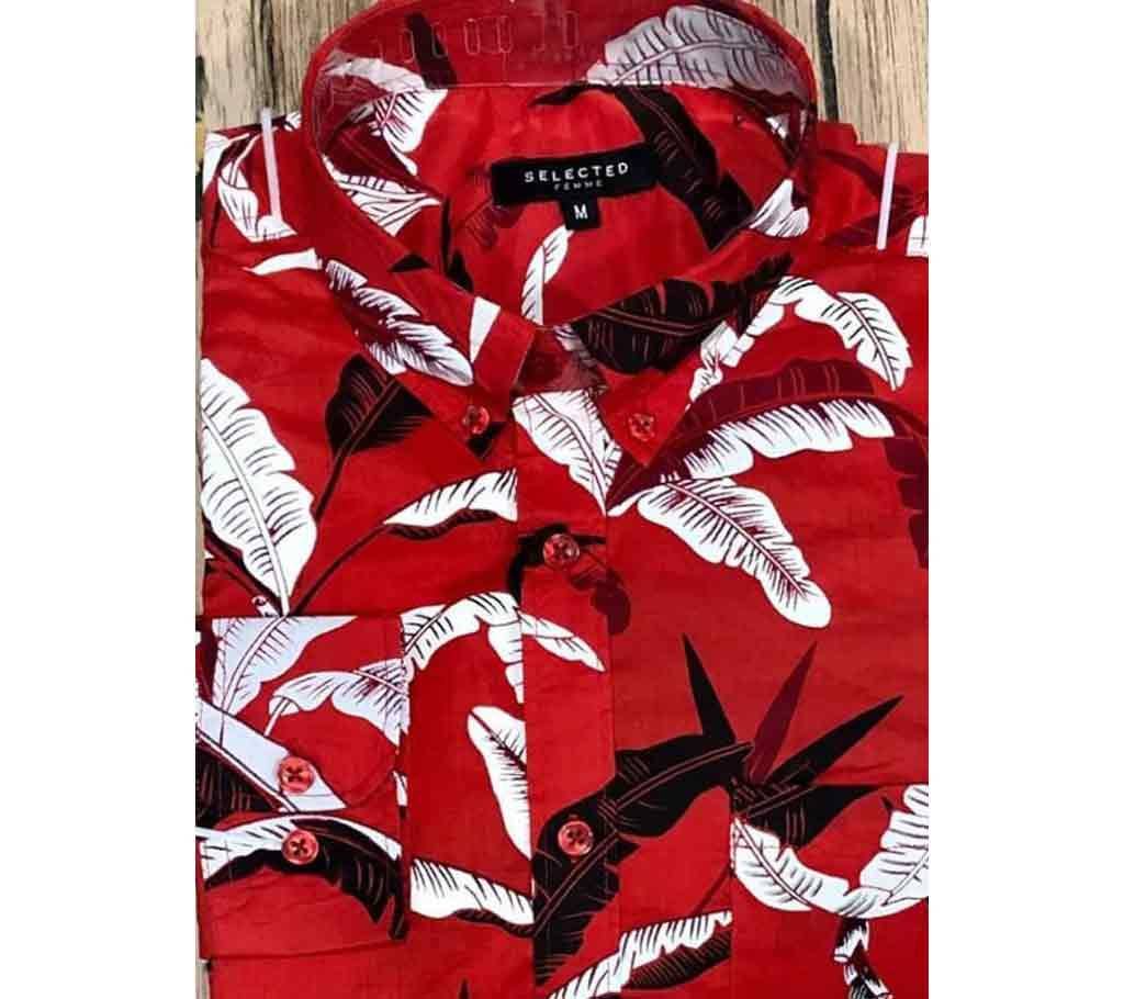 Full Sleeve Cotton Casual Shirt for Men-Red Leaf