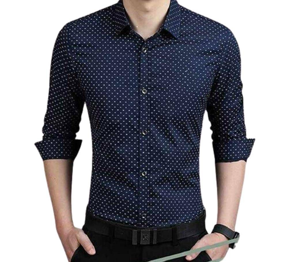 Mens Dress Shirt Polka Dot Pattern Nevi Blue.