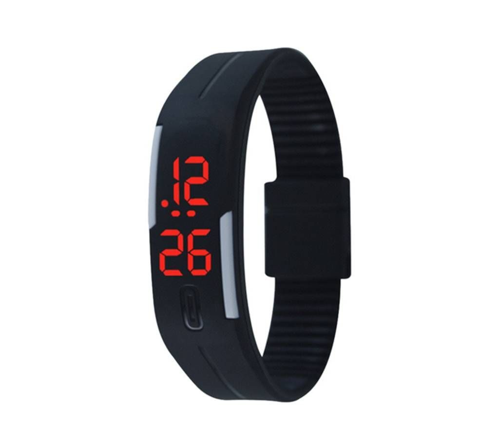 Silicon belt LED sports black watch