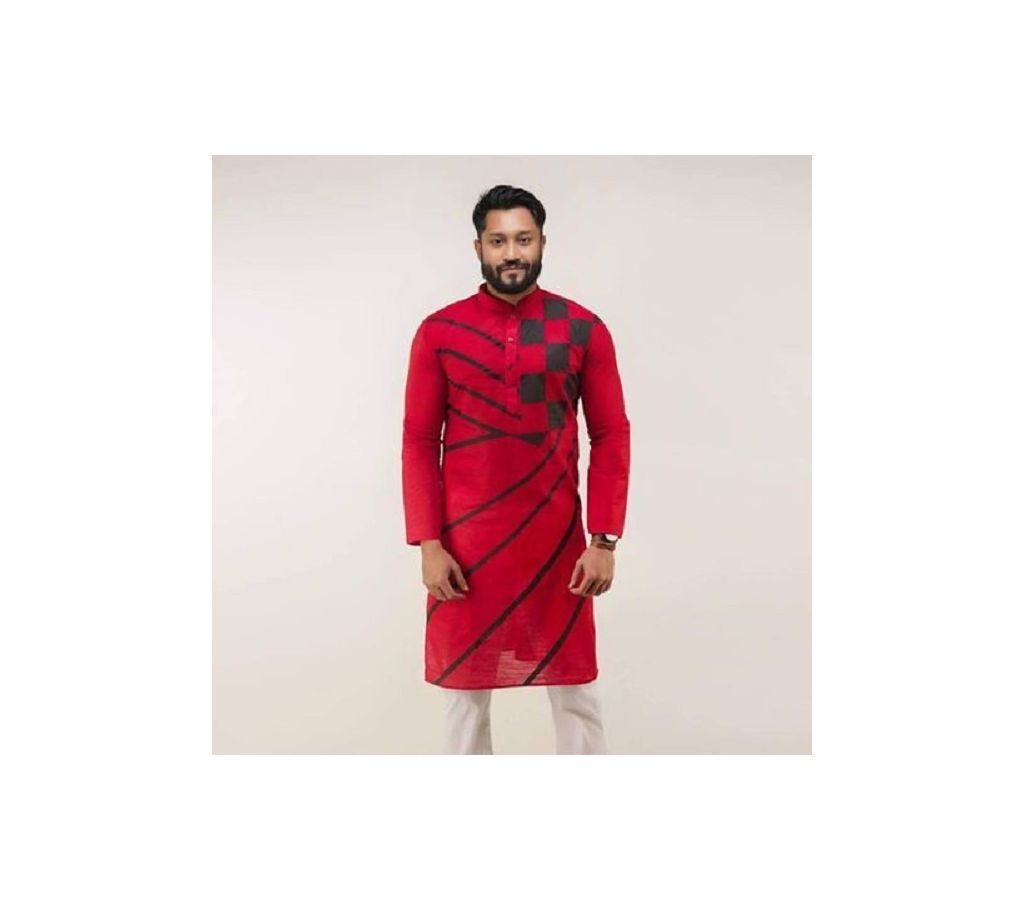 Maroon Red with Black Box Design Cotton Panjabi