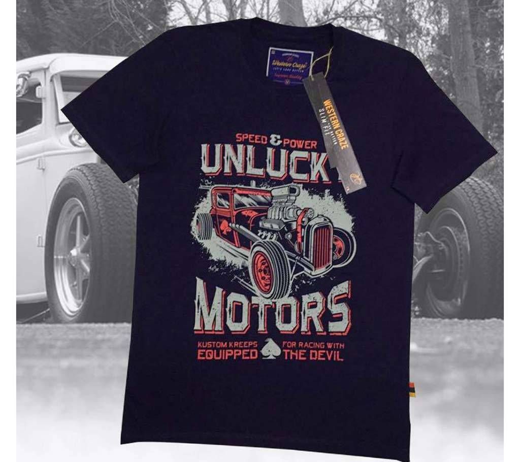 Unlucky Motors Gents Half Sleeve Cotton T-shirt 