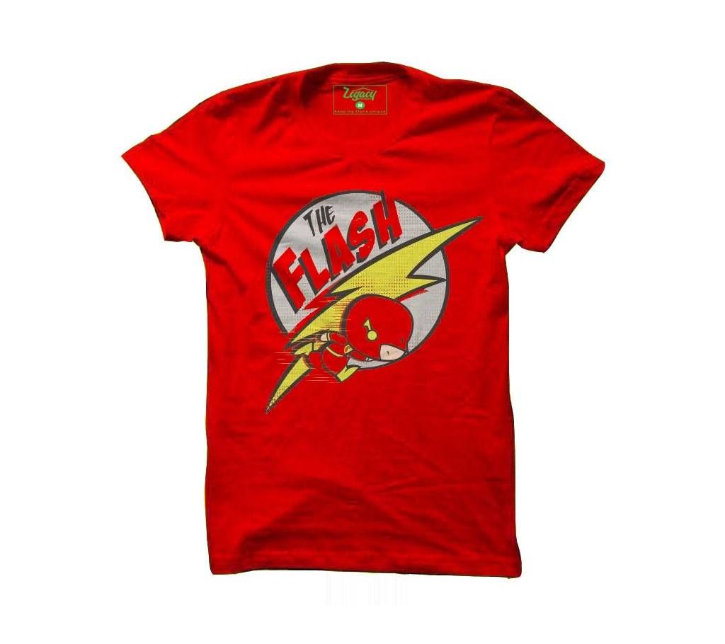 Cotton Rubber paint T-Shirt - Red - The Flash Symbol