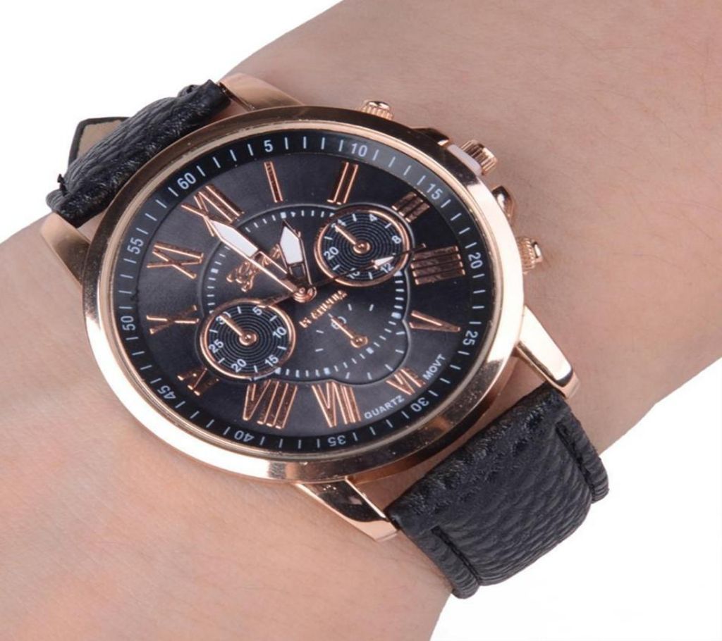 Geneva Classical Roman Numerals Faux Leather Analog Quartz Wrist Watch