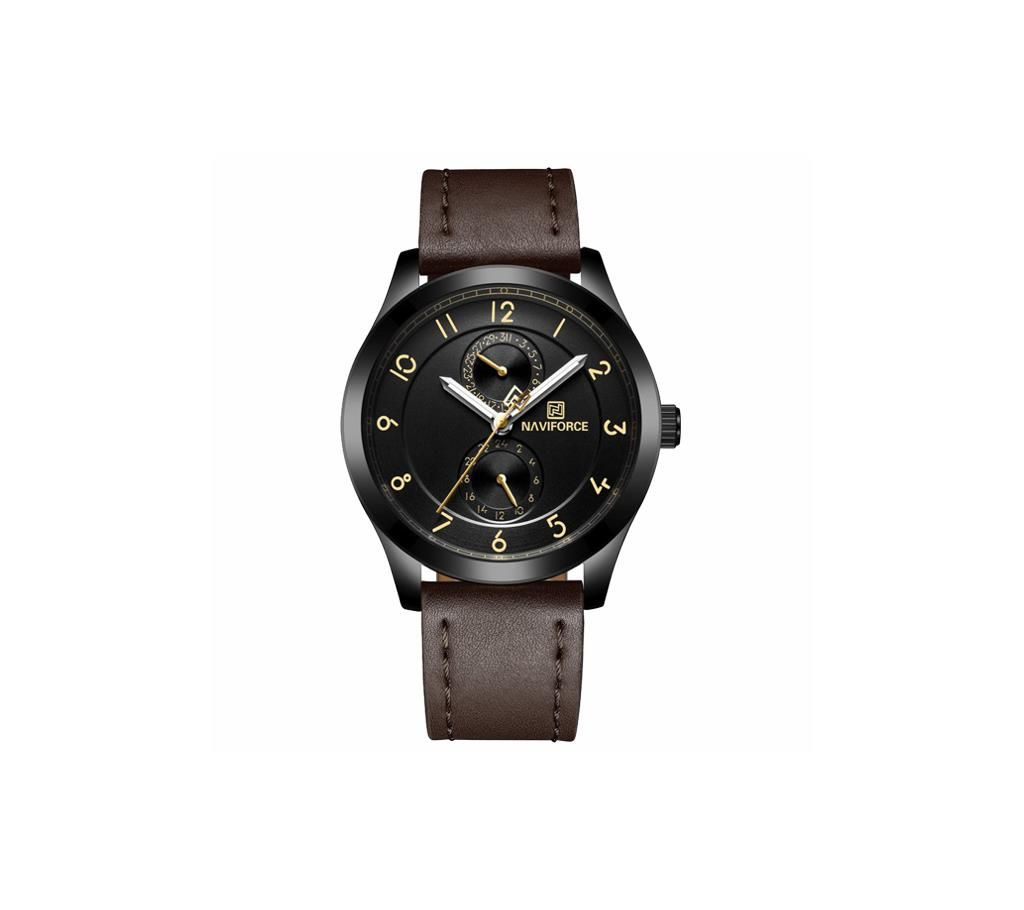 NAVIFORCE NF3004 Dark Brown PU Leather Chronograph Watch For Men - Dark Brown & Black