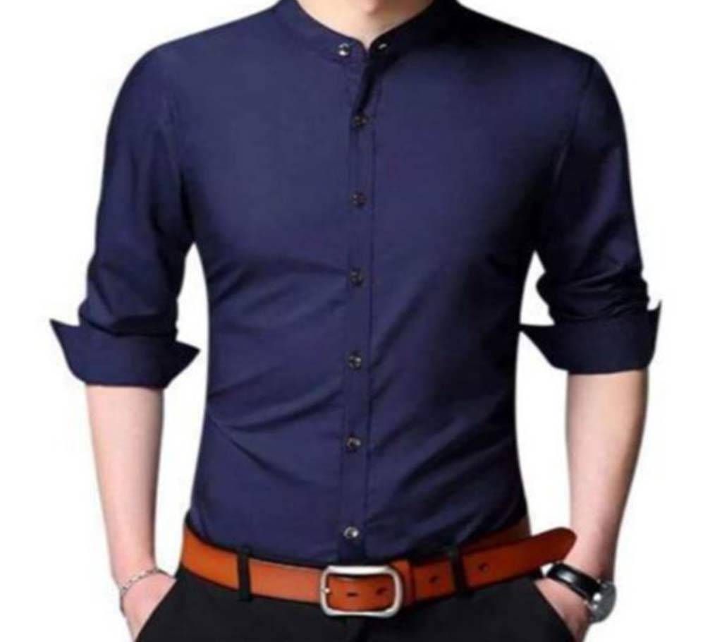 Navy Blue Panama  Full Sleeve Casual Shirt For Men 