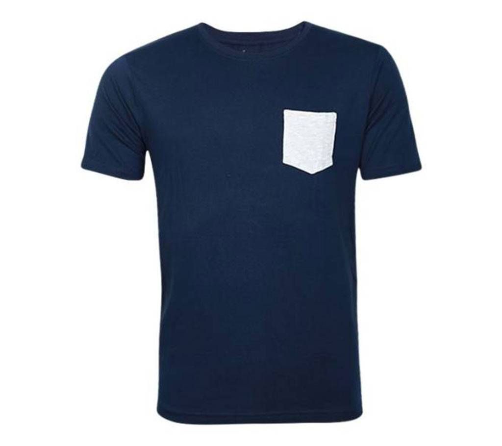 Navy Blue Cotton Short Sleeve T-shirt For Men