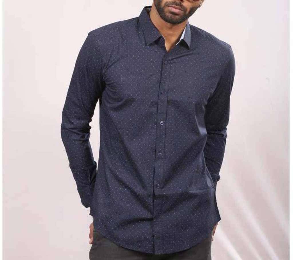 Navy Blue Cotton Long Sleeve Casual Shirt for Men
