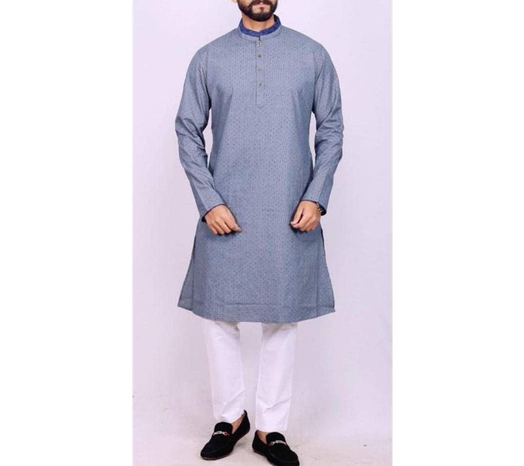 Ash Colored Dot Printed Cotton Punjabi