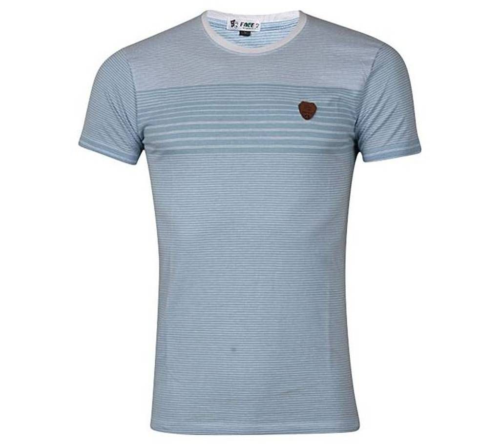 Sky Blue Cotton Short Sleeves T-Shirt for Men