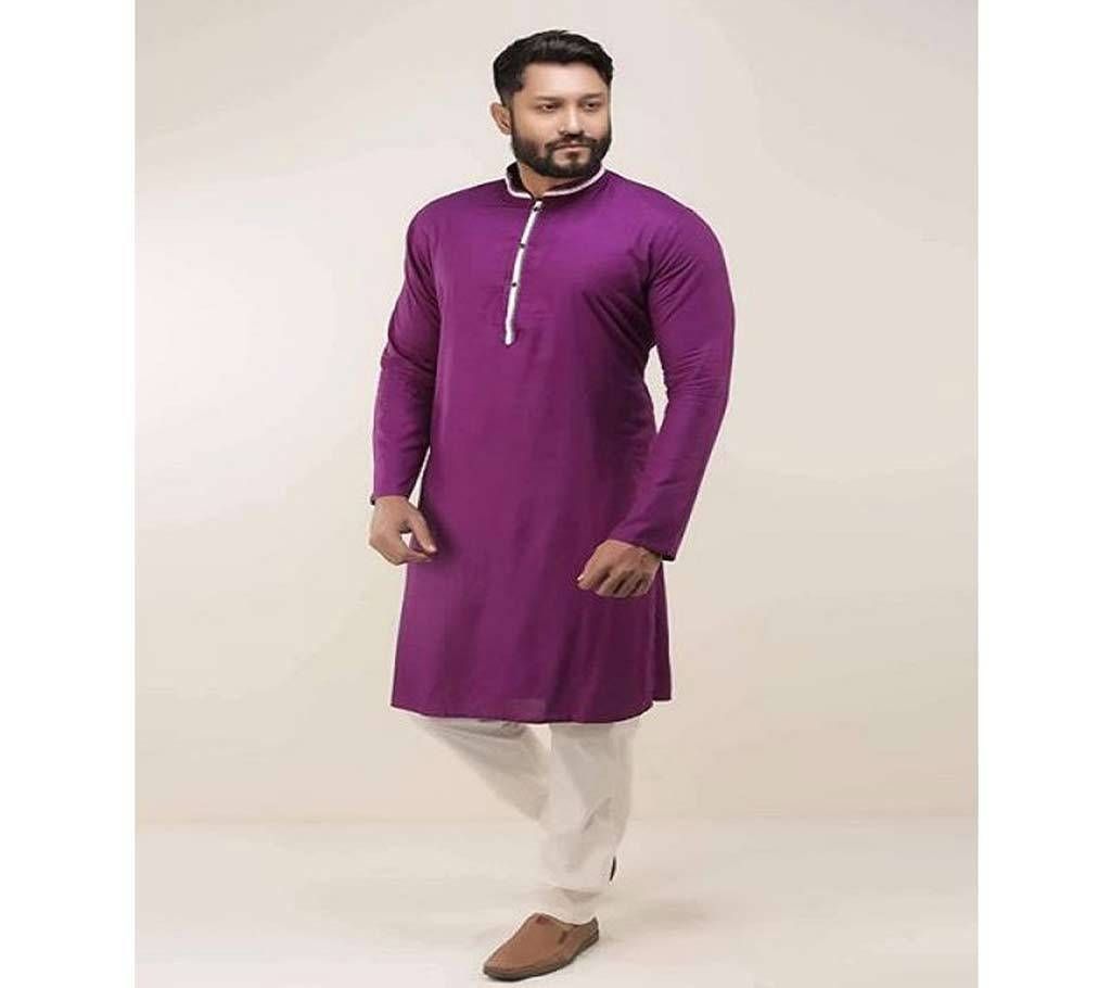 Purple with Purple and White Mix Collar Cotton Panjabi 