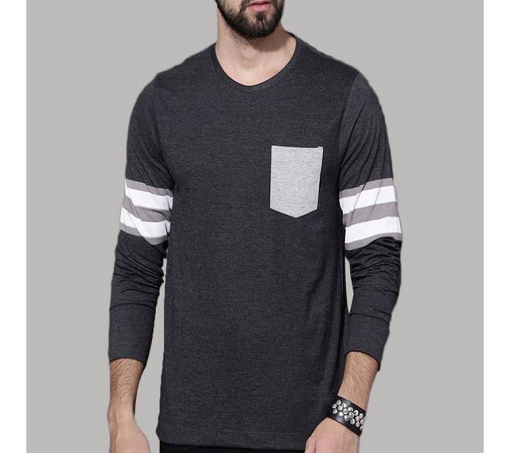 Full Sleeve Cotton Casual Tshirt With POCKET_GRAY - LB 53 - LBS