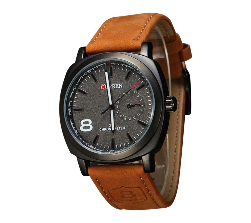 Curren Leather Analog Watch for Men Brown and Black-Copy