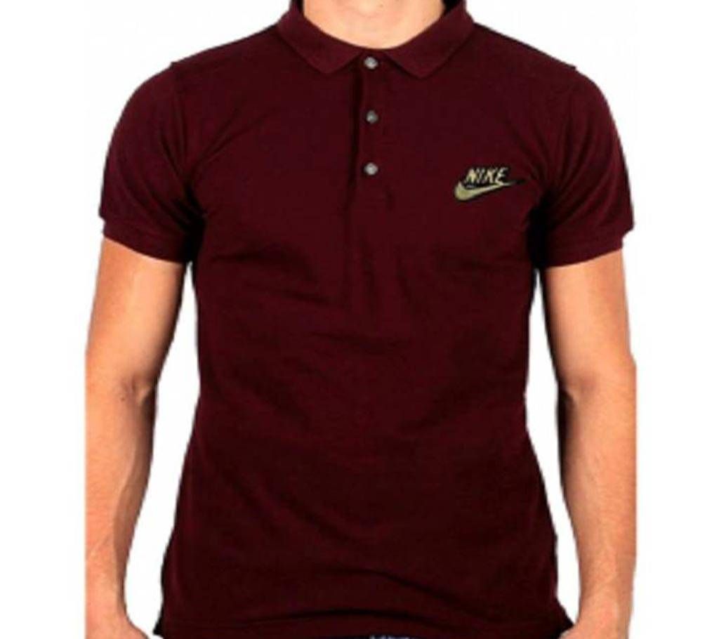Maroon Nike logo Cotton Short Sleeve Polo for Men-Copy