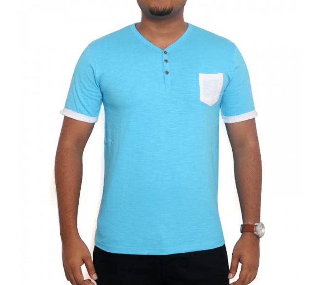 Blue T-shirt White pocket cotton t-shirt 