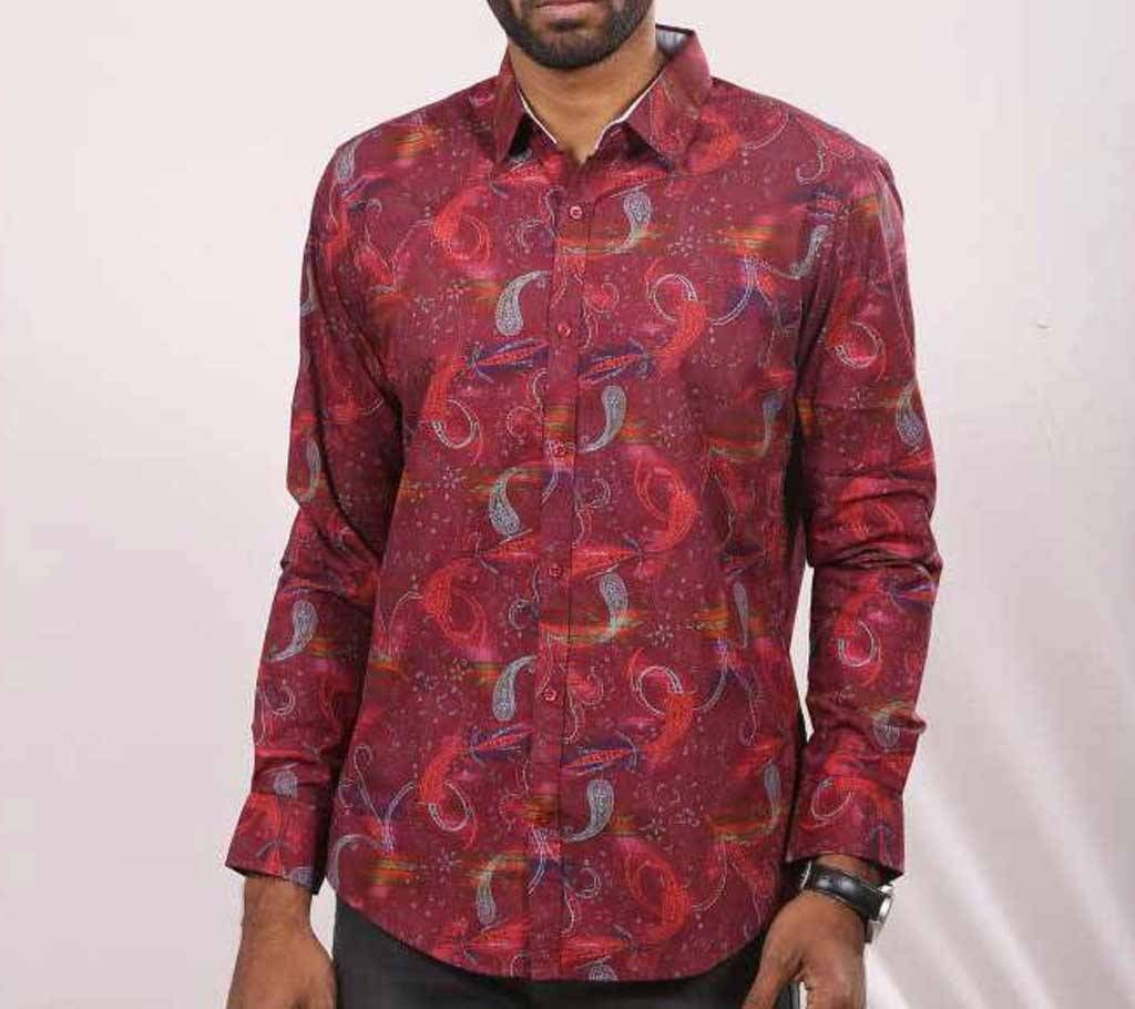 Maroon Cotton Long Sleeve Casual Shirt for Men