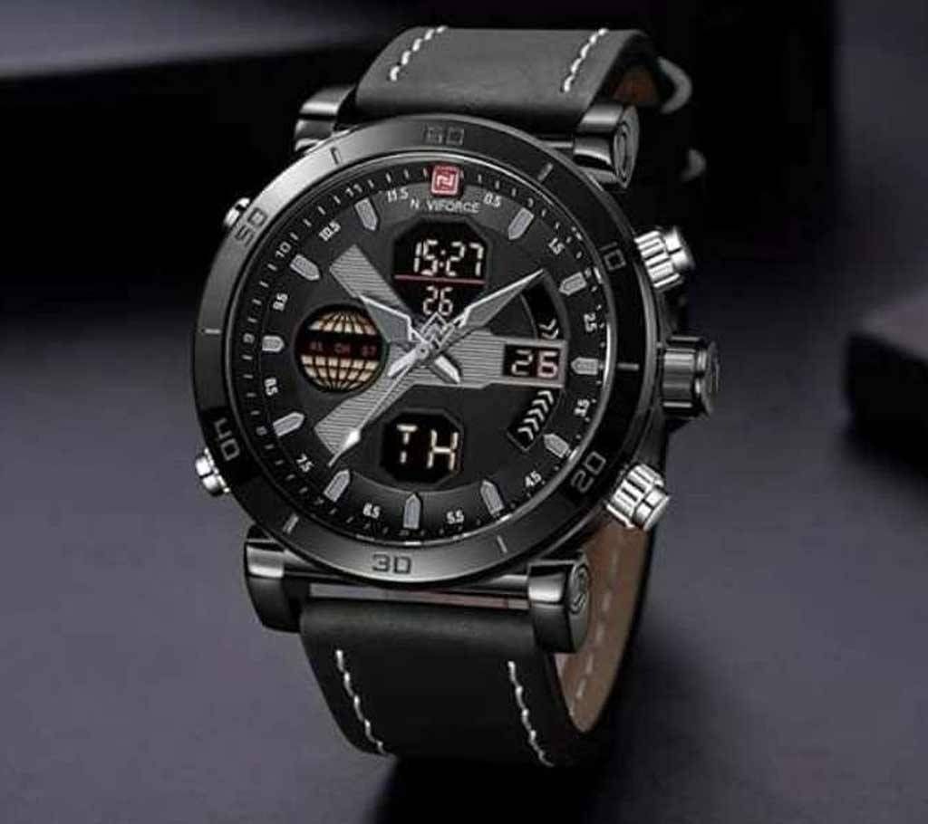 Product details of NAVIFORCE NF9132 Black PU Leather Wrist Watch for Men - Black