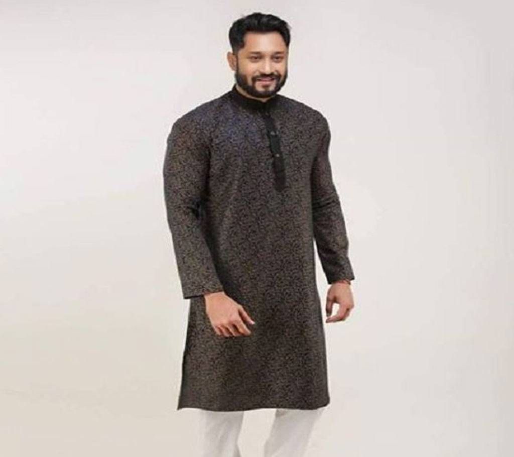 Black Ash with Dark Black Collar Cotton Panjabi  8