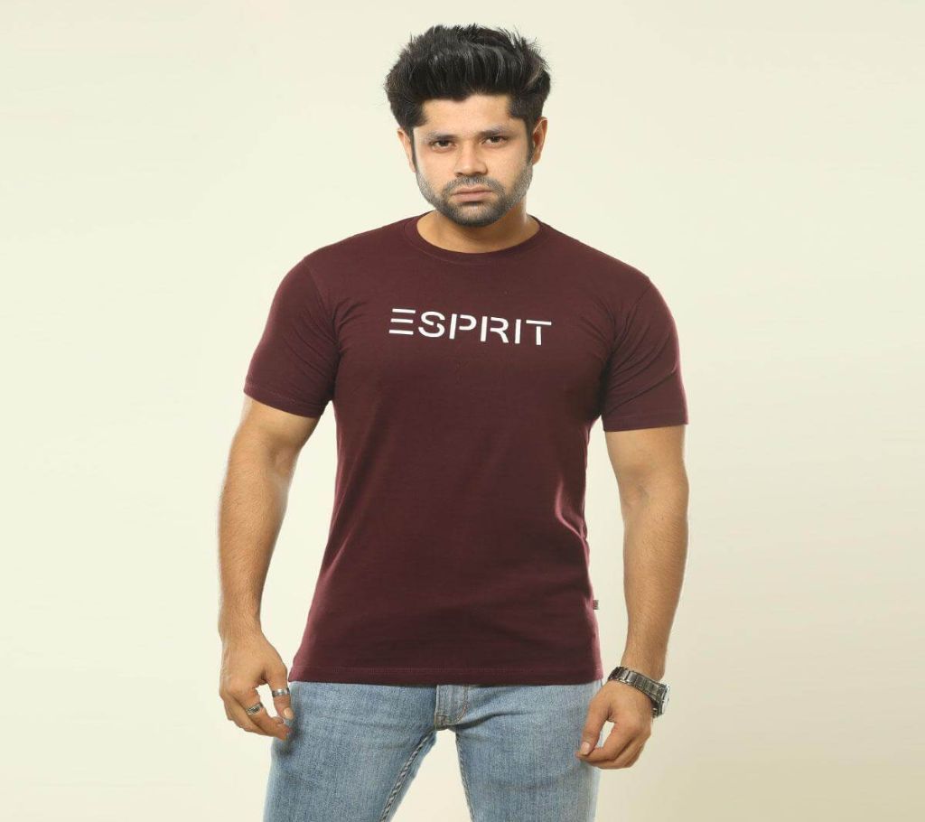 High Quality Maroon Printed Cotton T-Shirt for Men